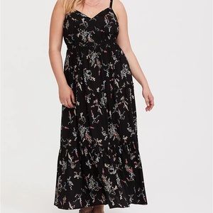Torrid - BLACK FLORAL TIERED CHALLIS MAXI DRESS - Size 1 (14/16)